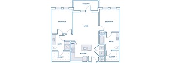 1190 sqft two bed two bath floorplan image