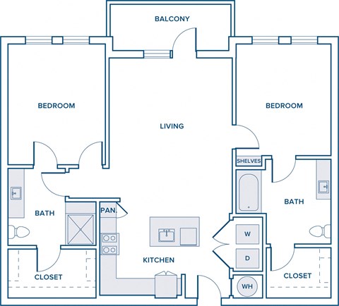 1190 sqft two bed two bath floorplan image