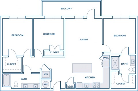 1352-1400 sqft three bed two bath floorplan
 image