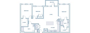 1400 sqft three bed two bath floorplan image