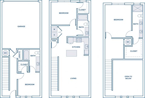 1829 square foot three bedroom three bath townhome floor plan in Aledo, TX