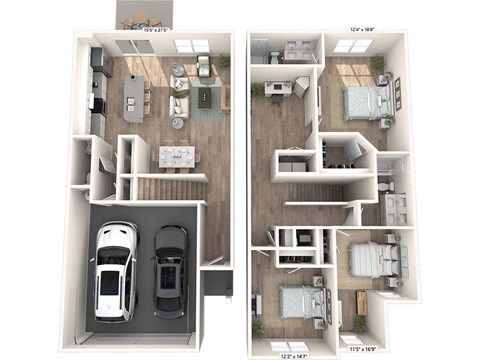 a floor plan of a house and a car in it