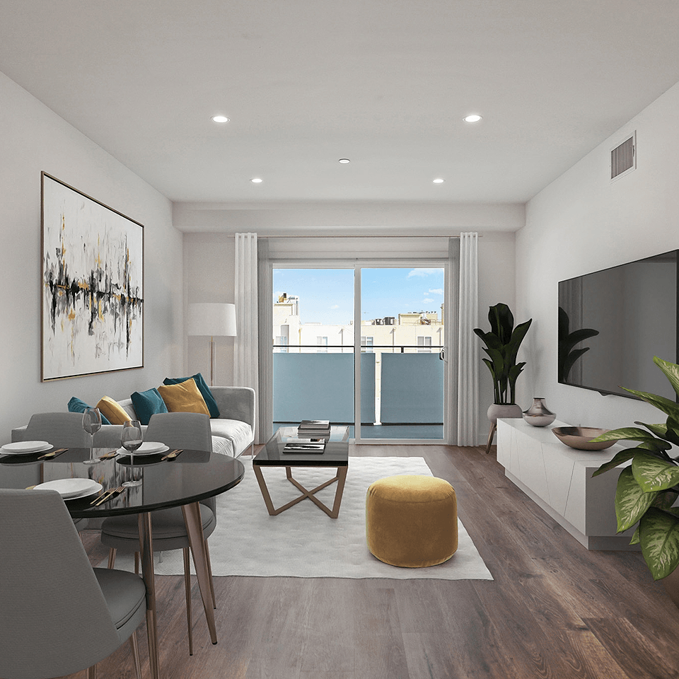 Living Room with Patio, Recessed Lighting, and Vinyl Flooring