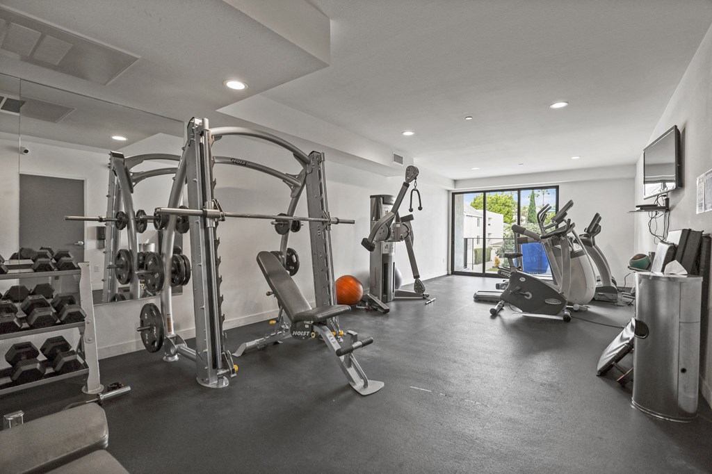 Resident Fitness Center with Treadmills, Ellipticals, Stationary Bikes, Free Weights. and Television