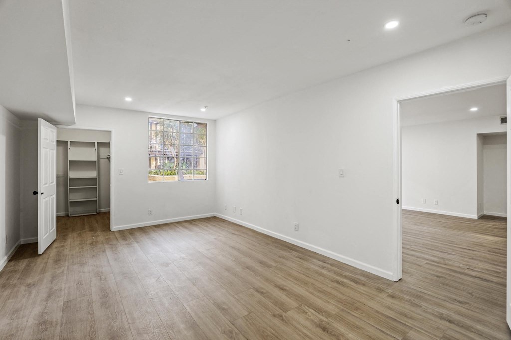 Bedroom with Large Walk-In Closet with Built-In Organizers