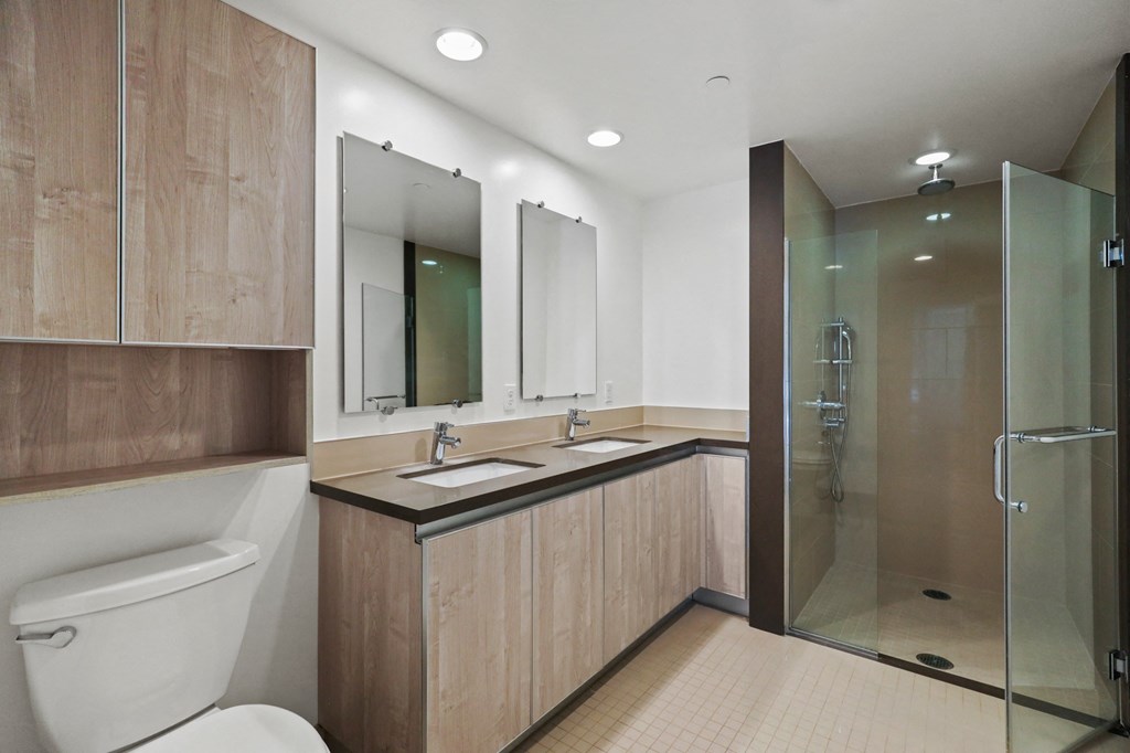 Large-Size Bathroom with Double Vanity and Walk-In Shower