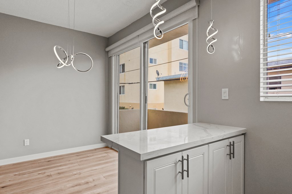 Kitchen and Dining Space with Countertop Bar