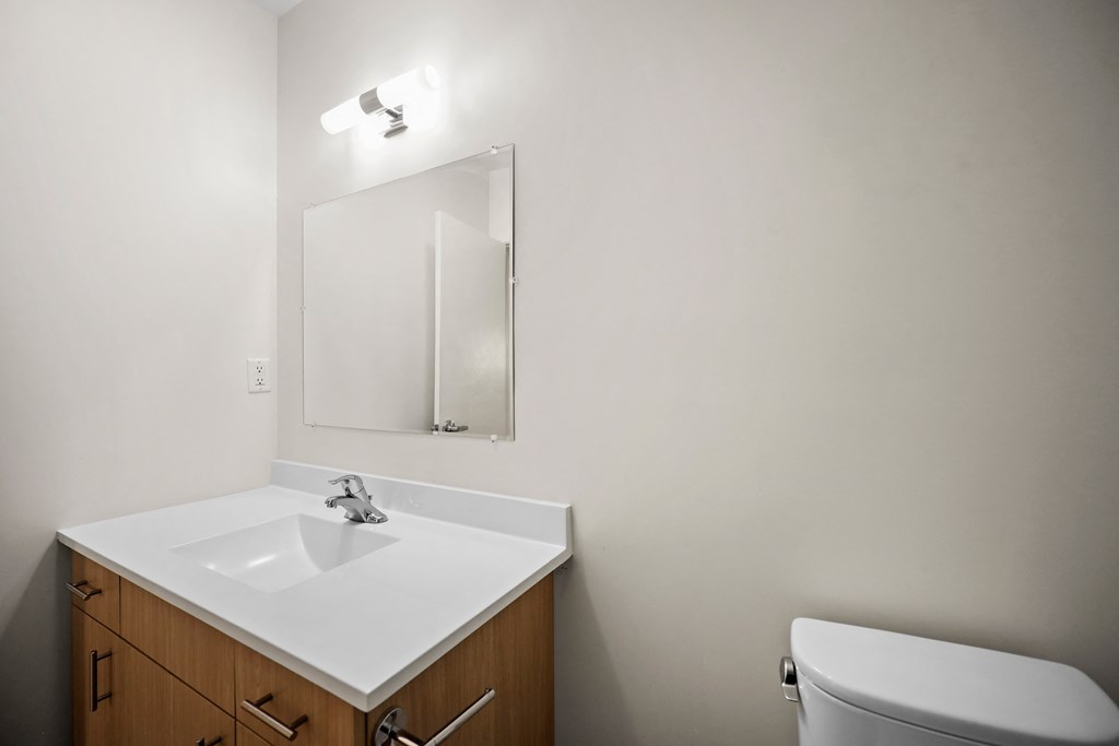 a bathroom with a sink and a mirror and a toilet