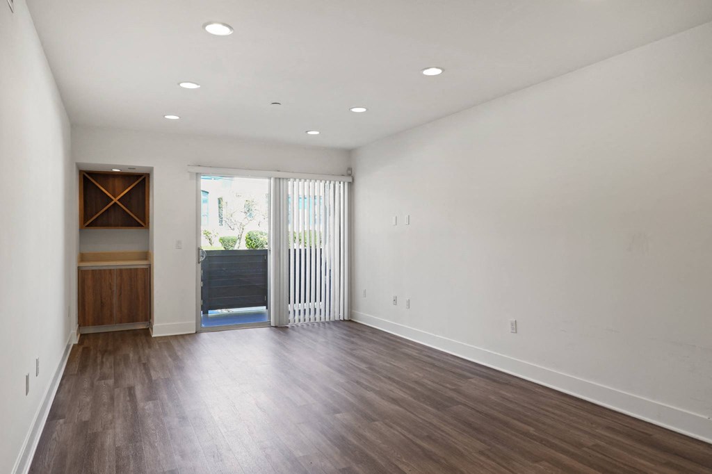 Living Room with Built-In Bar and Patio