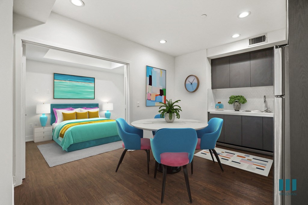 Kitchen/Dining Area with Bedroom with Double-Doors