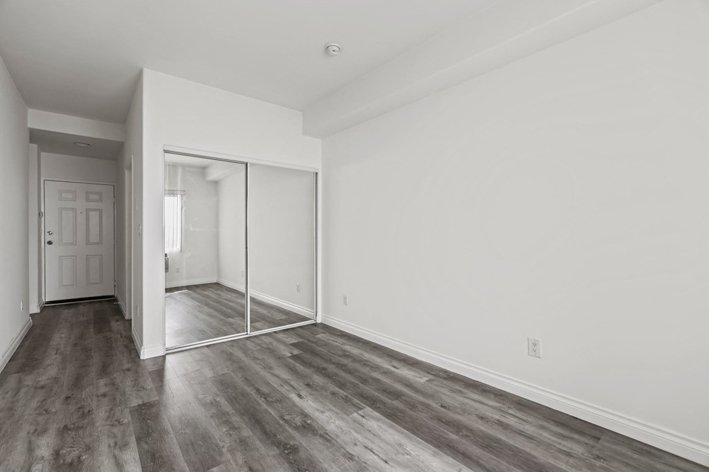 Bedroom with Mirrored Closet and Vinyl Flooring