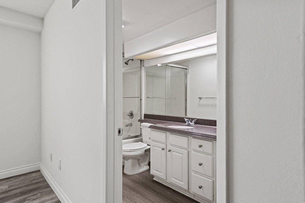 Bathroom with Bathtub and Vanity with Storage Cabinets