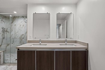 Bathroom with Double-Sink Vanity and Walk-In Shower with Glass Door - Photo Gallery 33