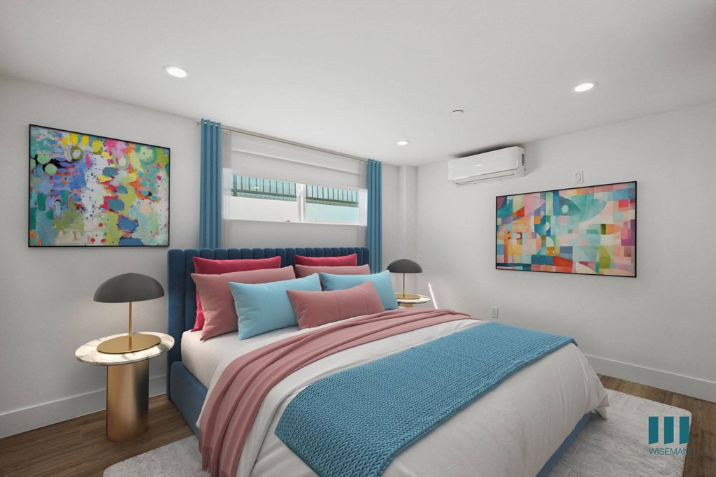 Bedroom with Vinyl Flooring and Recessed Lighting