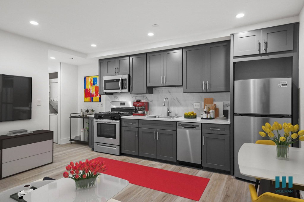 Kitchen with Stainless-Steel Refrigerator, Stove, and Dishwasher