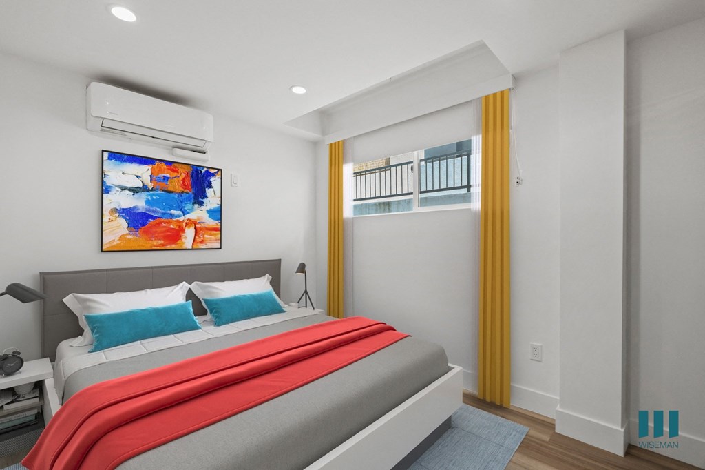 Bedroom with Vinyl Flooring and Recessed Lighting