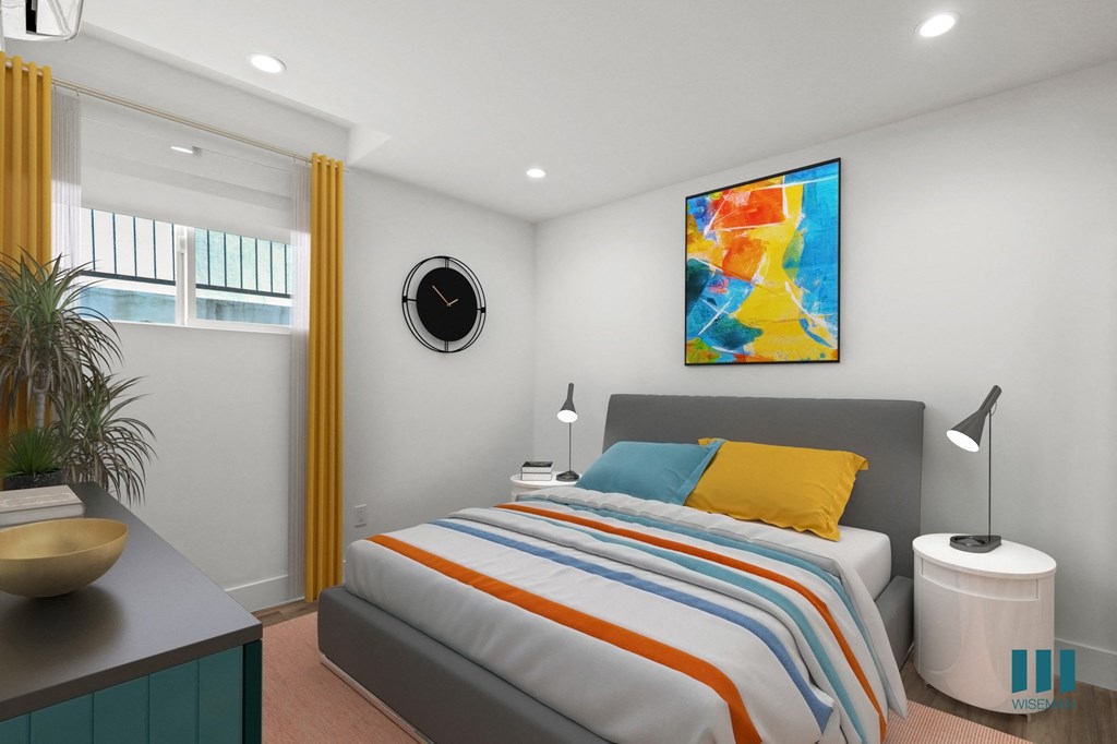 Bedroom with Vinyl Flooring and Recessed Lighting