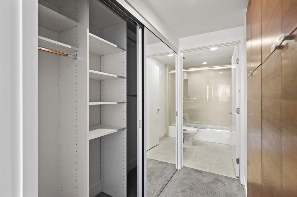 Bathroom, Mirrored Closet, and Built-In Cabinet Storage