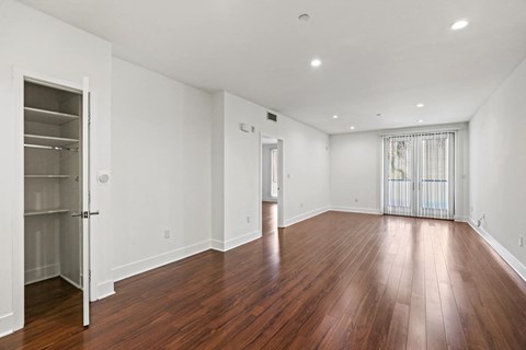 Living Room with a Storage Closet and Patio
