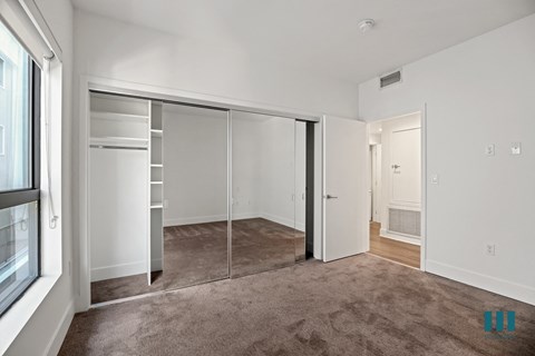 Bedroom with Large-Size Closet with Built-In Shelving