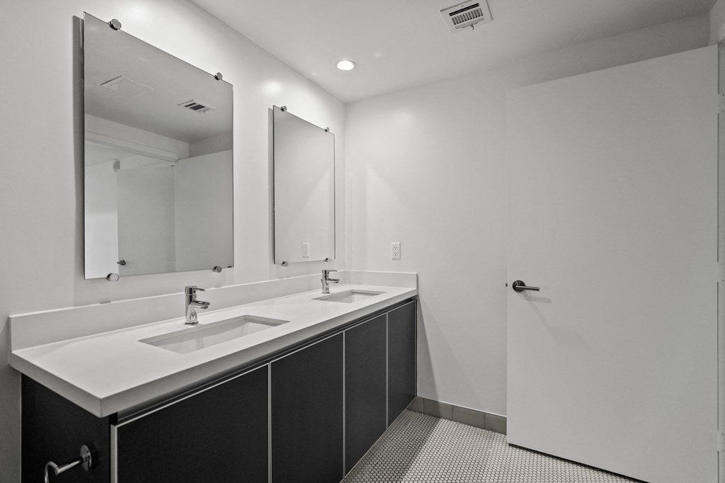 Bathroom with Double-Sink Vanity with Cabinet Storage