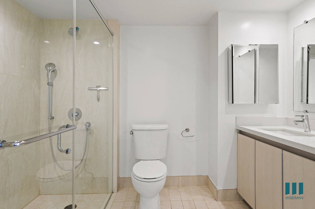Bathroom with Large Walk-In Shower and Double-Sink Vanity