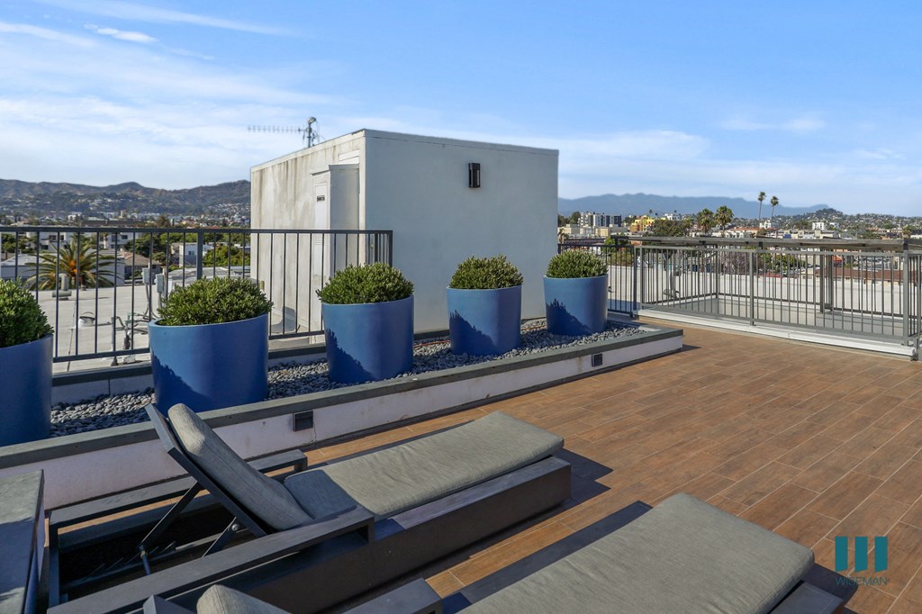 Rooftop Terrace with Lounge Chairs and Views of the City