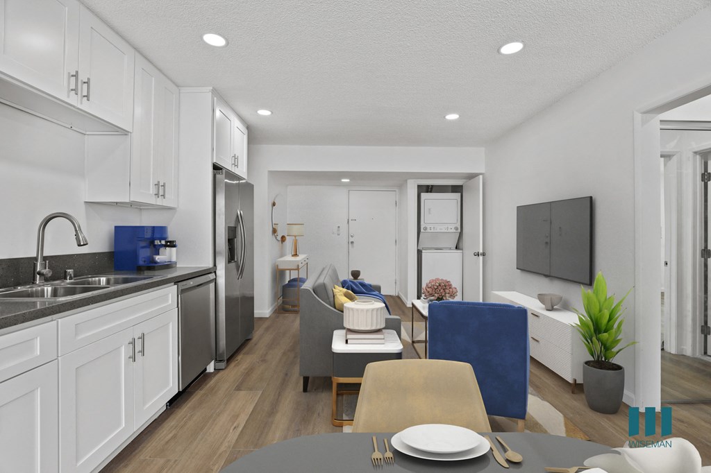 Open-concept Kitchen, Dining, and Living Rooms