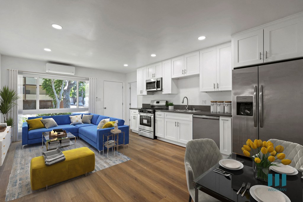 Open-concept Kitchen, Dining, and Living Rooms