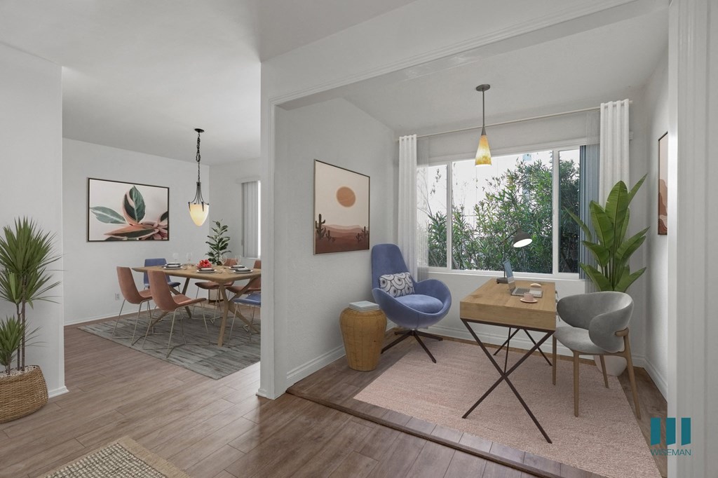 Spacious Floor Plan with Office Area and Dining Room with Vinyl Flooring and Large-Size Windows