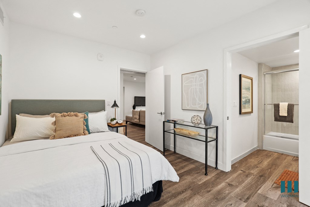 Bedroom with Recessed Lighting, Vinyl Flooring, and Bathroom