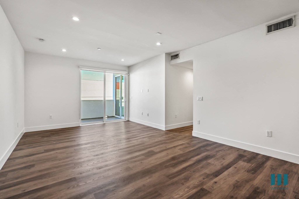 Living Room with Recessed Lighting, Vinyl Flooring, and Patio