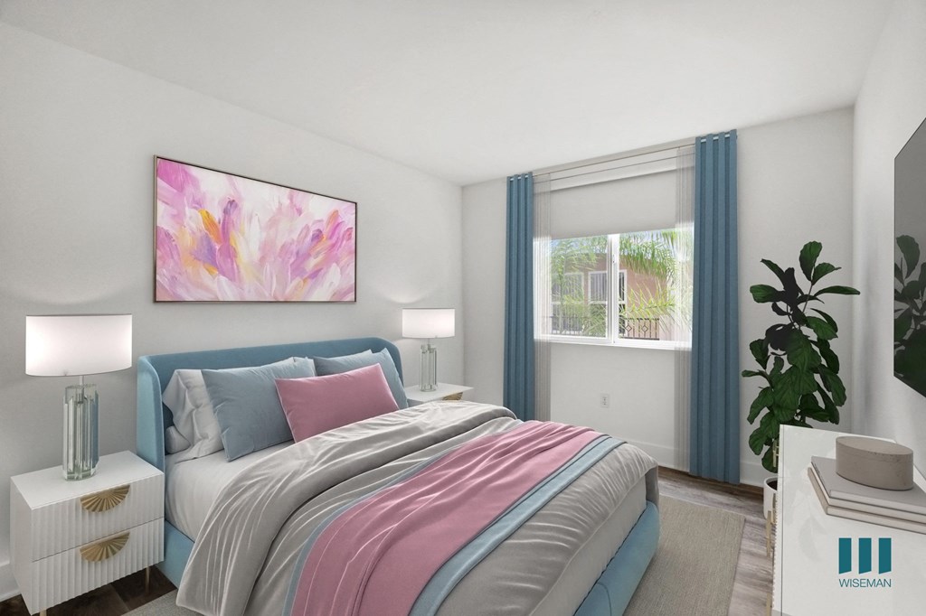 Bedroom with Large-Size Windows and Vinyl Flooring