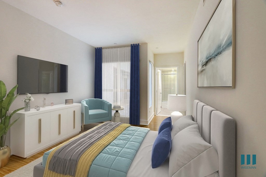 Bedroom with Bathroom, Vinyl Flooring, and Large-Size Windows