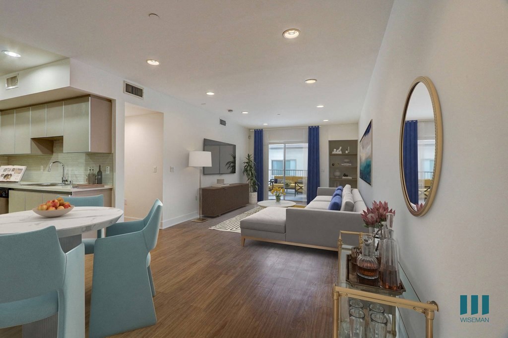 Kitchen, Dining, and Living Room with Patio