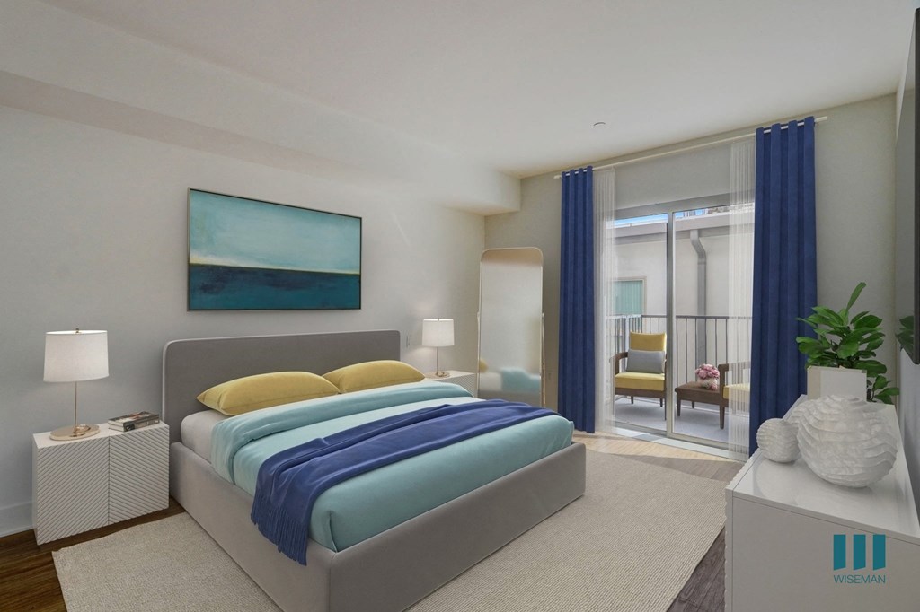 Spacious Bedroom with Vinyl Flooring and Patio