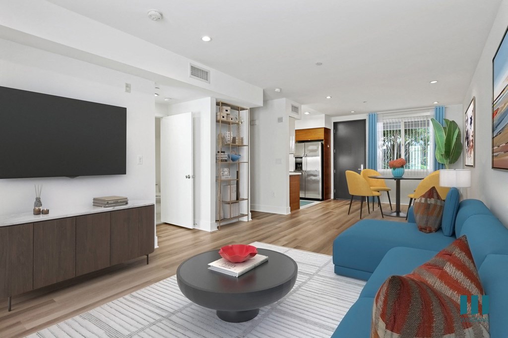 Living Room, Dining, and Kitchen with Vinyl Flooring, and Recessed Lighting