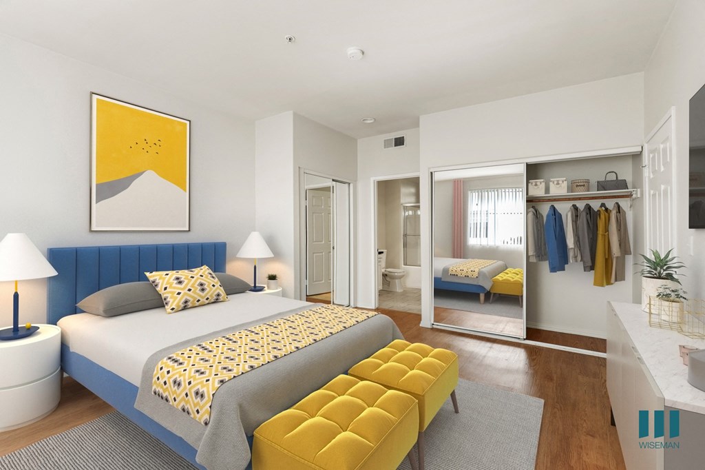 Spacious Bedroom with Two-Mirrored Closets and Bathroom