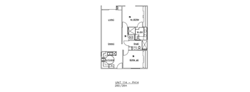 A drawing of a floor plan for a 2 Bedroom/2 Bathroom unit.