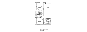 A floor plan of a two bedroom apartment with a living room, dining room, and kitchen.
