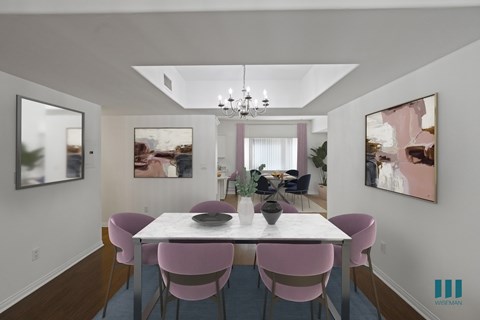Dining Room with Chandelier and Vinyl Flooring