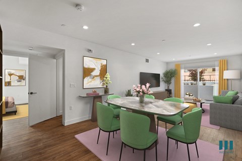 Open-Concept Dining and Living Room with Patio