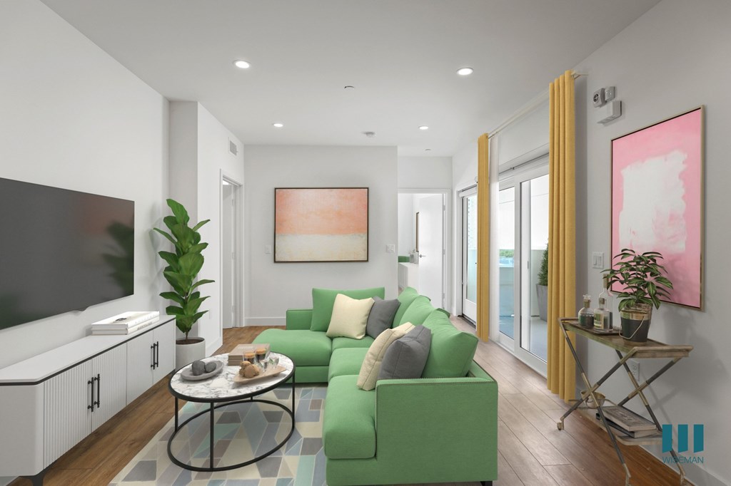 Living Room with Recessed Lighting, Vinyl Flooring, and Spacious Patio