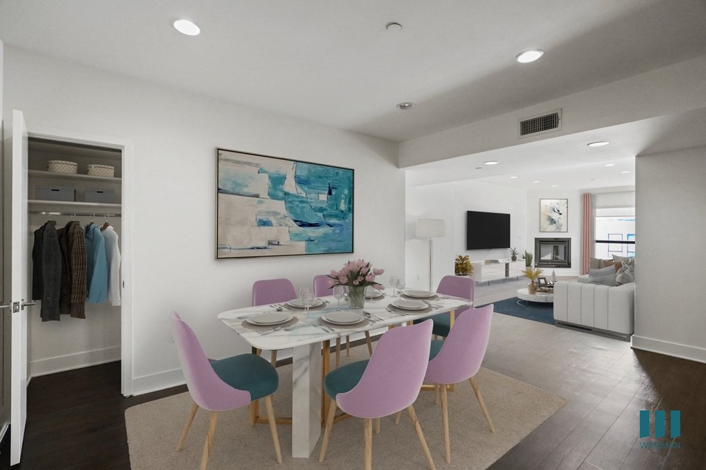 Dining Area with Hall Closet and Spacious Living Room