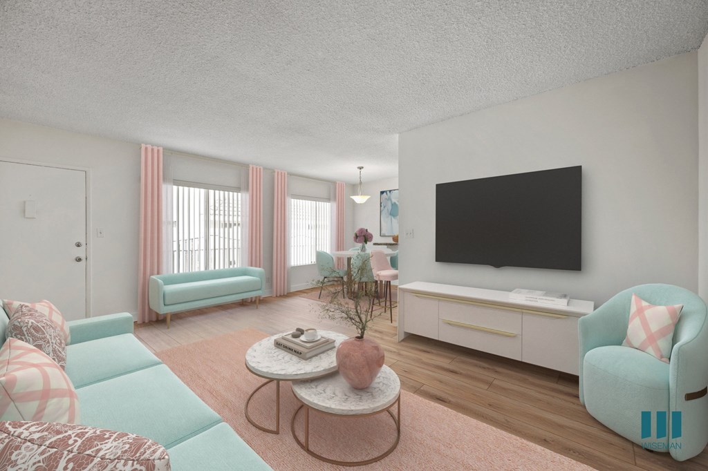 Dining and Living Room with Large-Size Windows and Vinyl Flooring