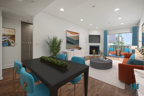 Open-Concept Dining and Living Room Space with a Patio