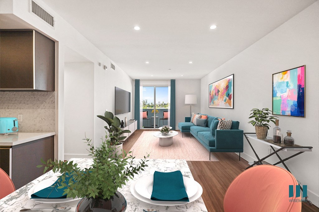 Open-Concept Dining and Living Room Space with Patio