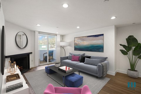 Living Room with Vinyl Flooring, Recessed Lighting, Patio