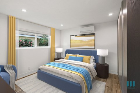 Bedroom with Vinyl Flooring, Recessed Lighting, and Large-Size Window