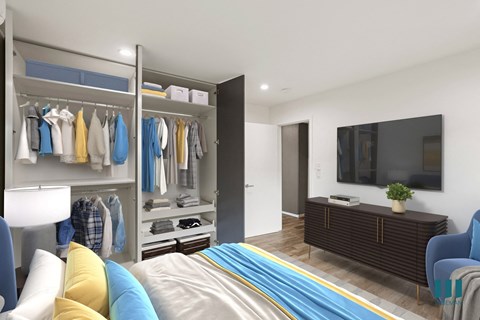 Bedroom with Storage Closets with Shelving